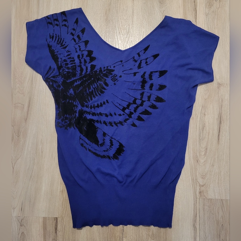 Y2K Rocawear Woman's Blue Eagle graphic Top Size XL Urban Streetwear Grunge